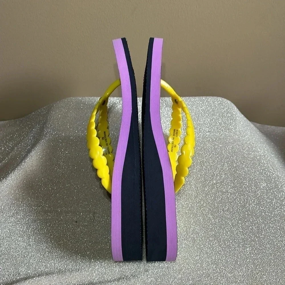 Kate Spade Malter Lemons Wedge Thongs Pink & Yellow Size 7 NWOT